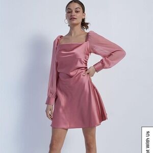 We‎ Wore What NWT size 8 silky blush pink cowl neck shear long sleeve mini dress